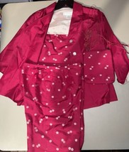 Petite Sophisticate 100% Silk Pant Suit Red With Flowers Blazer Vest Pants Purse - $64.35