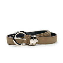 Modern elegant full grain belt on brown vegan leather round buckle singl... - $42.55