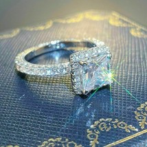 3.15Ct Princess Cut Diamond Halo Simulated Engagement Ring 14k White Gold Size 9 - £217.18 GBP