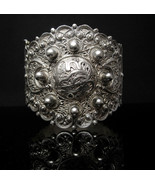 HUGE Turkish Bracelet Tribal Ottoman etruscan WIDE Hand wrought folk art silver  - $425.00