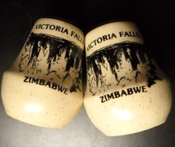 Victoria Falls Zimbabwe Salt and Pepper Shakers Black Print and Illustra... - £10.21 GBP