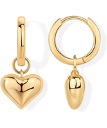 14K Gold Plated Love Heart  Huggie Earrings for Women - $20.49