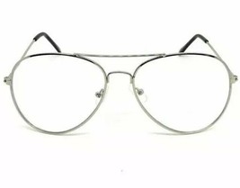 Mens Womens Retro Metal Frame Clear Lens aviator driving Designer glasses Silver - £10.19 GBP