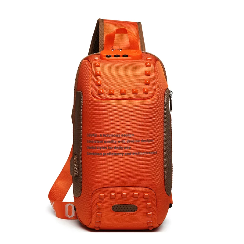 OZUKO Anti Theft Rivet Shoulder Bag for Men USB Charging Waterproof Messenger Cr - £37.82 GBP