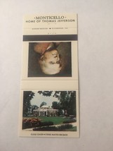 Vintage Matchbook Cover Matchcover Monticello Home Of Thomas Jefferson #2 - £2.56 GBP