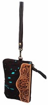 Women&#39;s Acid Wash Hair-On Tooled Leather Small Wallet Wristlet Pouch 18R... - $22.76