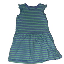 Primary Girls Blue Green Striped Cotton Sleeveless Ruffle Dress Pockets ... - £12.52 GBP