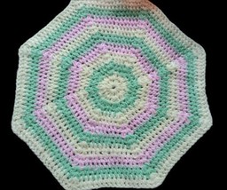 Vintage Handmade Crotchet 20 in Octagon Table Topper Pastel Spring Easter Web - £9.34 GBP