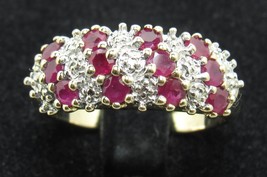 10k Yellow Gold 12 Natural Ruby Ladies Slant Row Ring Sz 7 Dome Band .84tcw 3.3g - £126.86 GBP