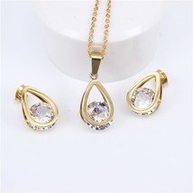 Stainless steel jewelry Set Zirconia Water drop shape Earrings And Pendant High  - £18.28 GBP