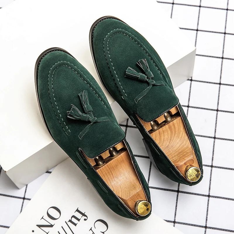 British Simple Casual Black Loafers Men&#39;s Lightweight Suede Shoes Slip-o... - $56.12