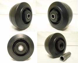 4&quot; x 2&quot; Rubber Caster Wheel Steel Hub w/ Roller Brg &amp; 1/2&quot; Bushing 350 lb (4) - £18.98 GBP