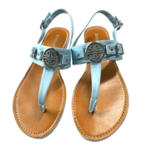 Bamboo Glitter Embellished Thong Sandals Blue Size 8 Silver Rhinestone B... - $17.48