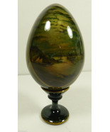 Russian Art Hand Painted Black Lacquer Egg with stand 1998 Signed Sea &amp; ... - $75.74