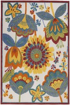 4&#39; X 6&#39; Yellow And Ivory Floral Indoor Outdoor Area Rug - £84.91 GBP