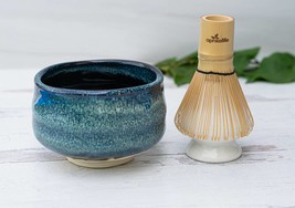 Dark Blue Ceramic Matcha Set - Japanese Matcha Bowl, Bamboo Matcha Whisk and Whi - £35.95 GBP
