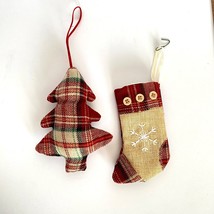 Fabric Christmas Tree Stocking Plaid Ornaments Countrycore Handmade - £9.57 GBP