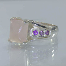 Pink Rose Quartz Purple Amethyst 925 Silver Statement Ring size 9.5 Design 500 - £76.36 GBP