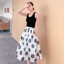 Summer Organza Polka Dot Midi Skirt Outfit Women A-line Plus Size Party Skirt image 5