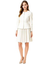 Queen Letizia Inspired Ivory Collarless Peplum Jacket &amp; Knife Pleated Sk... - $129.99