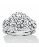 PalmBeach Jewelry 2.18 TCW Round CZ Platinum-plated Silver Bridal Ring Set - £94.35 GBP