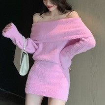 New Sweater Dress Women 2022 Pullover Solid Color Korean Fashion  Off  Bodycon M - £110.71 GBP