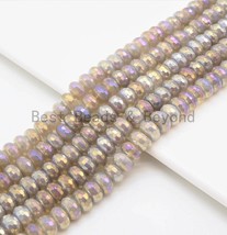 Mystic Plated Natural Faceted Rondelle Gray Agate beads,4x6/ - £9.63 GBP+