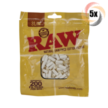 5x Bags Raw Unrefined Natural Slim Cotton Filters | 200 Per Bag | 2 Free Tubes! - £16.65 GBP