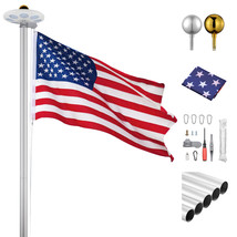 30 Ft Sectional Aluminum Flag Pole Kit With 136 Led Solar Light Us Flag Garden - £163.35 GBP