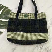 Vintage Y2k Notre Dame University Quilted Tote Bag Purse Green Plaid Cor... - $29.69