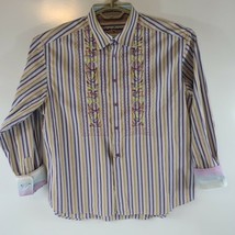 Robert Graham Mens Multi-Color Striped Embroidered Floral Button Front Shirt 2XL - £62.58 GBP