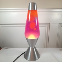 Motion and Glitter Lava Lamp Model 5200 pink &amp; orange 2010 silver base cap WORKS - £75.93 GBP