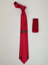 Mens Narrow Tie/Hankie Set Satin Silky Vito Rofolo VTR-94 Solid Red image 2