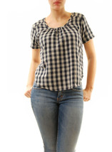 SUNDRY Womens Blouse Plaid Short Sleeve Relaxed Elegant Blue Size S - £28.65 GBP