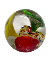 Beautiful hand blown art glass paperweight with yellow, red, and green flowers. - £15.46 GBP