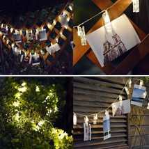 LED string lights w/ photo clips warm white battery operated 10ft indoor outdoor - £7.19 GBP