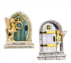 Fairy Door Statues Set of 2 Pixie 8&quot; High Whimsical Fantasy Figurines Gr... - £29.56 GBP