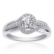 1.00 Carat G-SI2 Natural Round Diamond Swirl Halo Engagement Ring 14k White Gold - £790.57 GBP