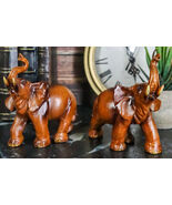 Faux Wood Feng Shui Elephant With Trunk Up Statue Set of 2 East &amp; West E... - $27.86 CAD