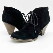 MIA Shawna Bootie Faux Suede Leather Stacked Heel Lace Up Black Women&#39;s 8 - £24.74 GBP