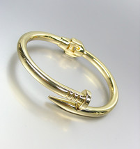 New Classic Designer Style Gold Nail Wrap Hinged Bangle Bracelet - $17.99