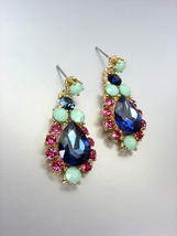 GLITZY Urban Anthropologie Multicolor Crystals Gold Statement Dangle Earrings - £15.17 GBP
