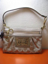 COACH POPPY OP ART LARGE WRISTLET/TOP-HANDLE POUCH LT. KHAKI/GOLD 42886 NWT - £64.98 GBP