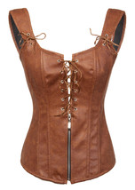 Brown Faux Leather Zipper N Lacing Gothic Steampunk Overbust Corset Costume - £65.38 GBP