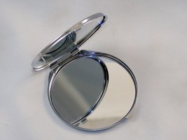 Polished Metal Compact Purse Mirror w/Dual View, Monogram Initial &amp; Floral Print - £7.86 GBP