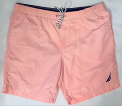 Nautica Mens Lined Swim Trunks, Drawstring, Size Large, Dark Pink W/ Navy Blue - £19.12 GBP