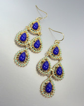 Urban Anthropologie Gold Turquoise Enamel Dark Blue Beads Chandelier Earrings - £16.23 GBP