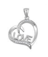 Sterling Silver CZ Heart pendant Love Script New d35 - £9.98 GBP