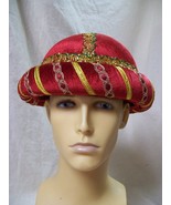 Red Sultan Costume Hat Cap Round Bowl Style Headpiece Desert Sheik Persi... - €16,99 EUR
