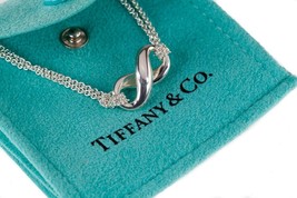 Tiffany &amp; Co. Sterling Silver Infinity Pendant w/ Double Chain Box + Pouch - £233.93 GBP